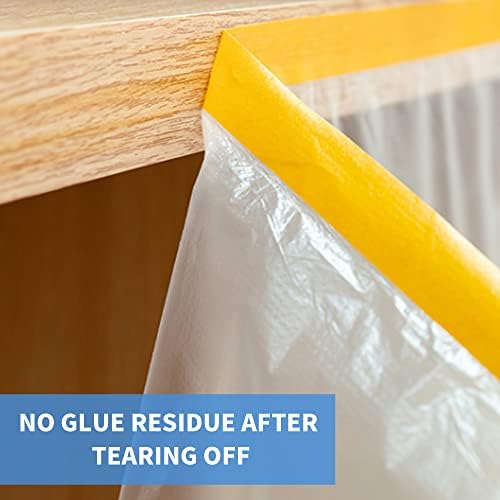 TAPEBEAR Pre-Taped Masking Film, Tape and Drape 9feet x 90feet 3Rolls