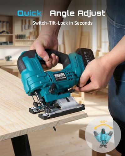 SEESII Brushless Jig Saw, Cordless Jigsaw Tool 2×4.0Ah Batteries