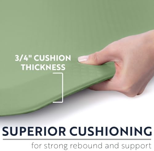 KANGAROO Anti Fatigue Mats for Kitchen Floor, 58x20, 3/4 Inch Thick Cushioned Ergonomic Mat, Reduce Foot Pressure, Waterproof Comfort Rug for Under Sink, Office Standing Desk, Store Floors, Sage Green