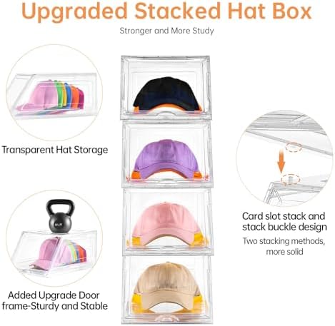 Stackable Clear Hat Organizer for Baseball Caps with Sliding Drawer