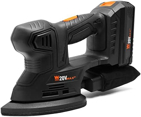 WEN Cordless Palm Sander with 20V Max 2.0 Ah Lithium-Ion Battery and Charger (20401) Black