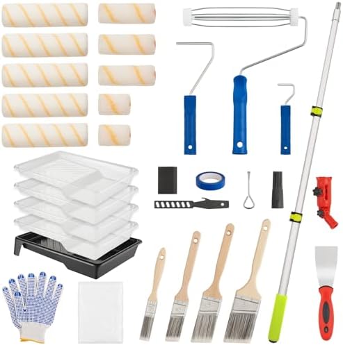 House Paint Roller Kit with Extension Pole, Home Wall Painting Supplies Set