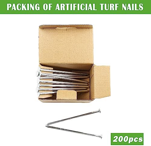 SUNTURF 200 Pack 5 Inch Plastic Edging Nails Artificial Turf Stakes Galvanized Metal Spiral Landscape Spikes for Fake Landscaping Grass, Paver Edging, Weed Barrier, Artificial Turf