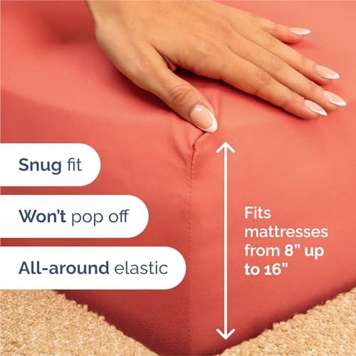Split King Size 5 Piece Sheet Set - Breathable & Cooling Sheets - Coral
