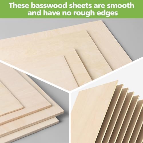 18PCS Basswood Sheets 12 x 24 x 1/8" Plywood Sheets, 3mm Basswood for Laser Cutting and Engraving, 1/8 Laser Cutter Wood Sheet Laser Engraving Blank for Wood Burning and Architectural Models