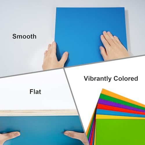 ROBOTIME 7-Pack Double-Sided Colored 1/8" Plywood Sheets - 12 x 16 x 1/8 Inch - Roller-Coated Solid Color 3mm Craft Wood Sheets for Laser Cutting, Engraving & Wood Burning - Assorted Colors