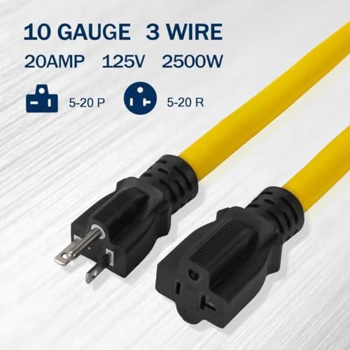 EP 25 Ft 10/3 SJTW NEMA 5-20 P/R Outdoor Extension Cord, Yellow