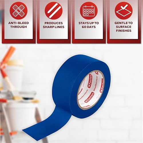 XFasten Blue Painters Tape 3 Inch Wide x 180 Feet Bulk (3-Pack, 540ft Total) Wall Safe UV-Resistant Blue Masking Tape 3 Inch Wide for Indoor and Outdoor Walls, Painting, Wood, Automotive