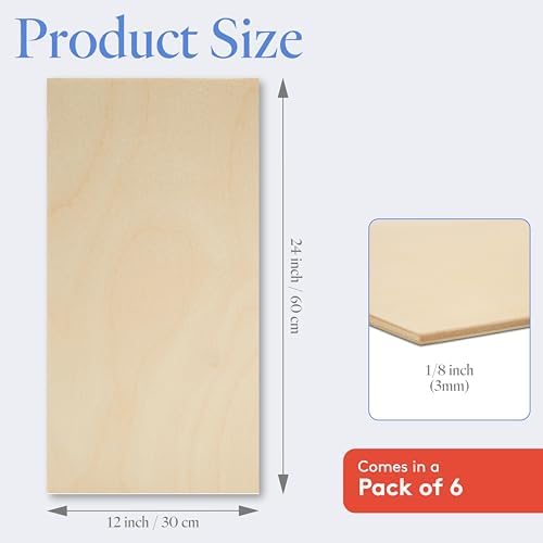 3 mm Baltic Birch Plywood 1/8 x 12 x 24 Inch, Box of 6 B/BB Grade Craft Wood, Stronger Than Basswood Sheets, for Laser, CNC Cutting and Wood Burning, by Woodpeckers