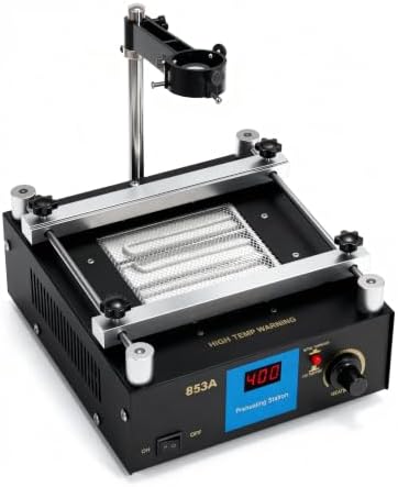 853A BGA Rework Station Preheating Oven Hot Plate, 110 V 450 W, Digital PCB Preheater Welder Soldering 50–400 °C, Anti-Static Work Surface, PID Constant-Temp Control with Hot Air Gun Holder