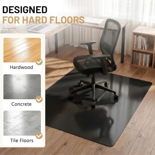 Black Hardwood Floor Chair Mat, Heavy Duty Plastic Desk Protector