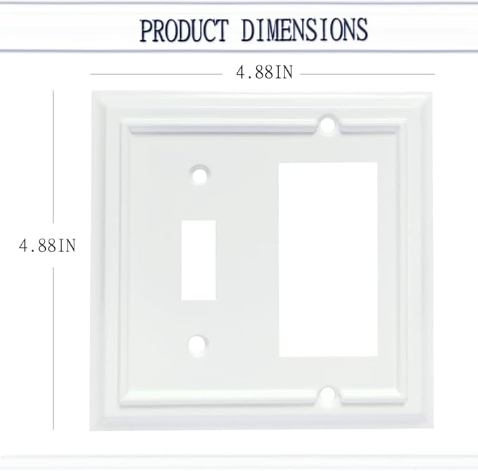 Wall Plates, Decorator/Toggle Switch Plate Combination, Outlet Covers,Bamboo Fiber Material Wall Plate, Standard Size Wall Plates of various styles, White (2 Gang Toggle/Decorator 2 Pack)