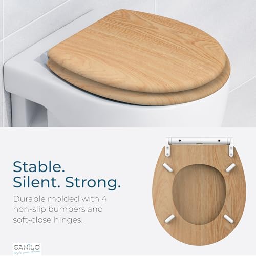 Sanilo Wooden Toilet Seat with Quick Release & Soft Close [ROUND] - Decorative & Slow Close Molded Wood Seat - With One Click for Easy Installation & Cleaning - With Adjustable Fit (Wood)
