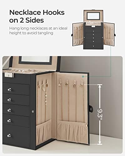 SONGMICS 6-Layer Jewelry Box Organizer with 5 Drawers, Lock and Mirror