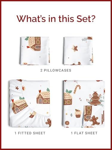 Christmas Sheet Set, Gingerbread House, Holiday Xmas Bedding Set - Full