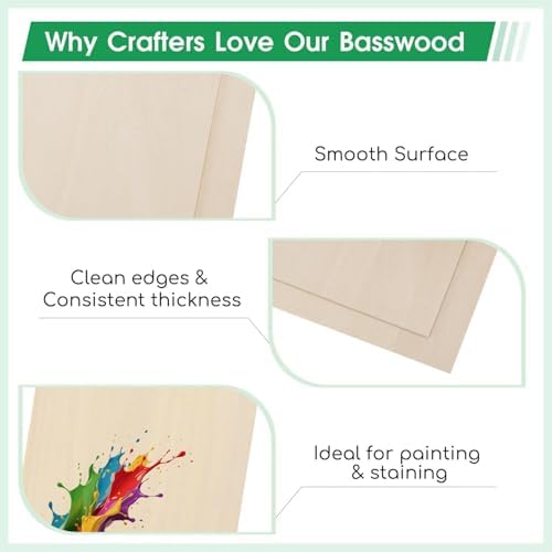6 Pack Basswood Sheets 12"×18"×7/64" Unfinished Plywood Sheet