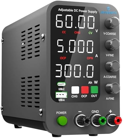 DC Power Supply Variable, 0-60V 0-5A Switching Bench Power Supply with Intelligent Charging Mode, 20W USB & Type-C Quick-Charge, Encoder Knob, Output Switch, 4-Digit LED Display - SPS-6005C