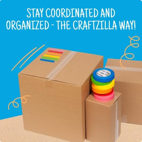 Craftzilla Colored Masking Tape - 11 Roll Multi- Pack, 825 Ft x 1 Inch - Colored Painters Tape for Arts & Crafts Labeling or Coding, Kids Art Supplies Color Tape Rolls, Colorful Masking Craft Tape