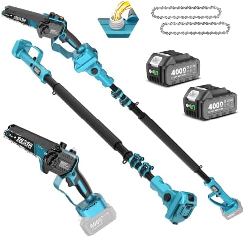 SEESII 2-in-1 Cordless Pole Saws & Mini Chainsaw 6 Inch for Tree Trimming