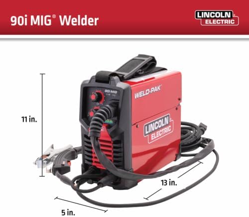 Lincoln Electric 90i MIG and Flux Core Wire Feed Weld-PAK Welder, 120V Welding Machine, Portable w/Shoulder Strap, Protective Metal Case, Best for Small Jobs, K5256-1
