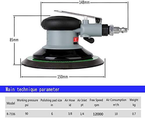 6" Professional Air Random Orbital Palm Sander, 3.0mm Eccentricity Dual Action Pneumatic Sander Pro Grinding Sanding Tools