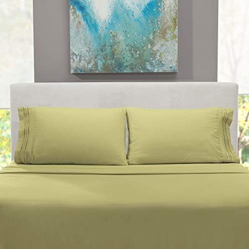 Hearth & Harbor Twin Size Sheets - 3 Piece Bed Sheet Set, Hotel Luxury Double Brushed Bed Sheets - Extra Soft Bedding Sheets & Pillowcases, Twin, Sage