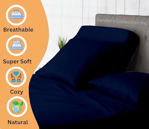SCI Top Split Flex Sheet Set for Adjustable Bed King Size ,Navy Blue