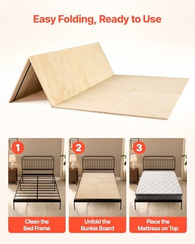 VEVOR Bunkie Board, Queen Size 76.8 x 58.3 in, Foldable Bed Board Under Mattress with Nylon Webbing, Plywood, Rounded Edges, Anti-Sag Design for Metal Frames, Sleeper Sofas, Platform and Bunk Beds