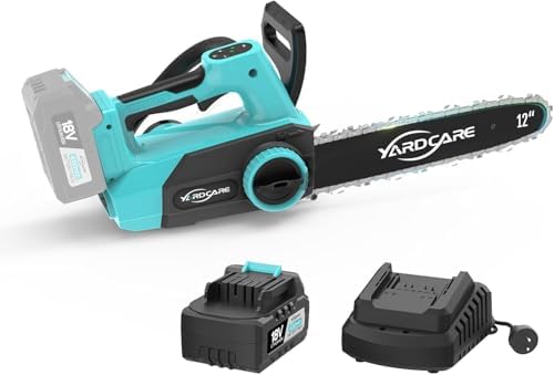 YARDCARE 4.0Ah Battery Chainsaw 12-Inch,18V-20V Electric Chainsaw Cordless, Brushless Motor, Dual Modes, LED Display, for Professional Wood Cutting and Tree Pruning