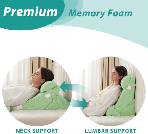 Bedluxe Adjustable 4pcs Bed Wedge Pillow Set, Memory Foam Wedges Pillow Post Surgery for Back, Neck, Leg Pain Relief, Pillows Wedge for Sleeping, Sitting up in Bed, Acid Reflux and GERD, Green