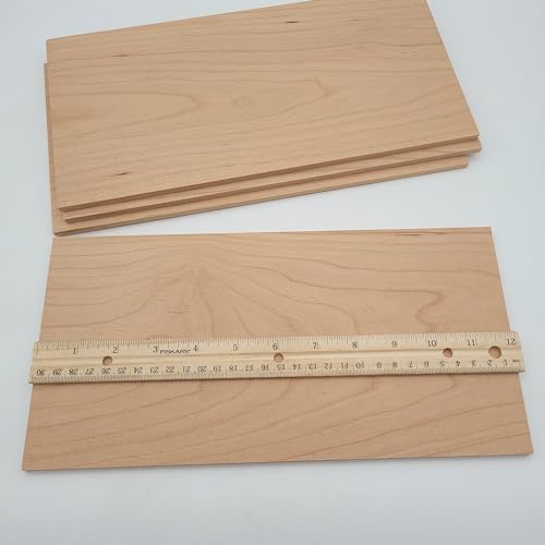 Cherry Wood 4 Pack Hardwood Project Board Blanks, 12 x 6 x 1/4 inches, Unfinished Lumber Planks for DIY Crafts, Carving, Laser Engraving or Scroll Saw - Thin Wood
