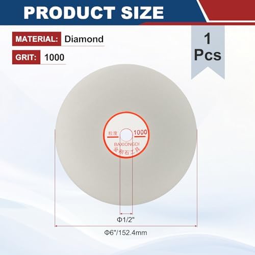 6 Inch x 1/2" Arbor Diamond Flat Lap Disc, 1000 Grit