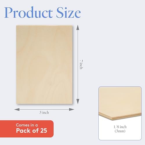 3 mm Baltic Birch Plywood 1/8 x 5 x 7 Inch, Box of 25 B/BB Grade Craft Wood, Stronger Than Basswood Sheets, for Laser, CNC Cutting and Wood Burning, by Woodpeckers