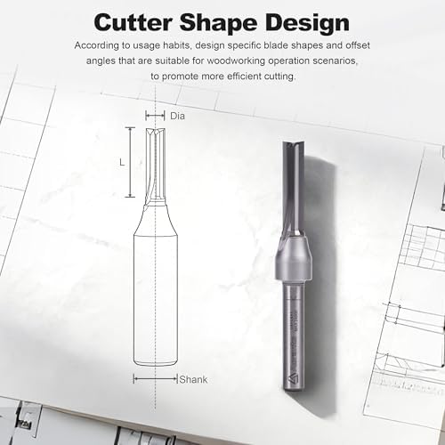 Straight Router Bits 1/4" Shank, 1/4" Cut Diameter, 1" Cut Length, Useful for Plunging Capabilities for Cutting Grooves, Dados, Mortising