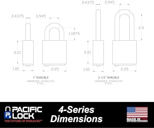 PACLOCK's 4-Series Padlock, UCS, 7/16" Diameter Hard. Stainless Steel Shackle, 1-3/16" Tall, High Performance 6-Pin Cylinder, One Lock Keyed to a Number U-Pick! w/ 2 Keys, Yellow Anodized Aluminum