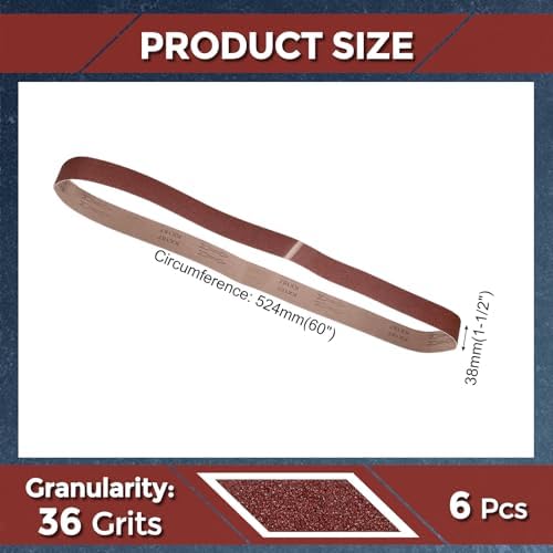 6 Pcs Sanding Belts 1-1/2 x 60 Inch 36 Grit Aluminum Oxide
