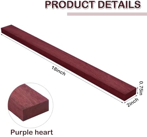 4 Pcs Purple Heart Wood Hardwood Lumber Board, 3/4" X 2" X 18"