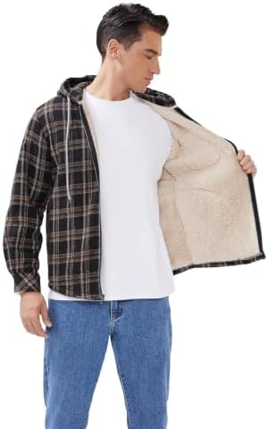 Elesuit Men's Full Zip Fleece Flannel Jacket Shirt Plaid Cotton Hoodie Coat