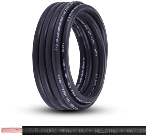 1/0 Gauge Battery Cable,25FT Black 1/0 AWG Pure Copper Wire Welding Cable, for Automotive, Battery, Solar and Generator, Standard USA OFC Wire