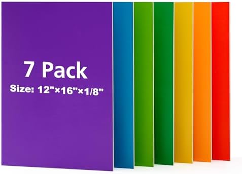 Rowood 7 Pack Rainbow Colored Plywood Sheets,12x16x1/8inch,3mm Multi Thin Unfinished Wood for Laser Cutting Engraving,DIY Adult Craft Kits for Ornaments, Models Drawing,Wood Burning