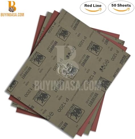 Indasa 50 PCS Redline Full Sheets 9"x11" Wet & Dry Sanding Sheets Series 6 – Rhynowet – 1000-Grit – Waterproof Latex Backing