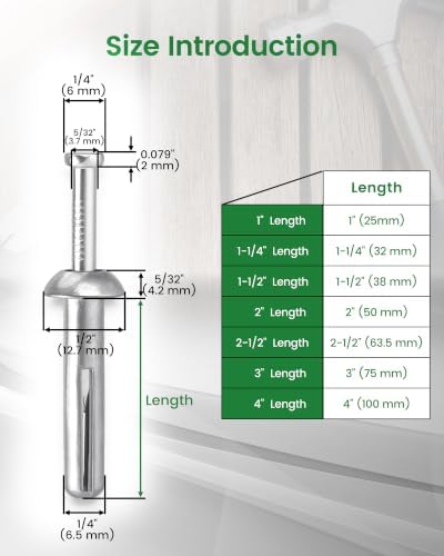 meite 1/4" x 2-1/2" Hammer Drive Nail Concrete Anchors 100Pcs