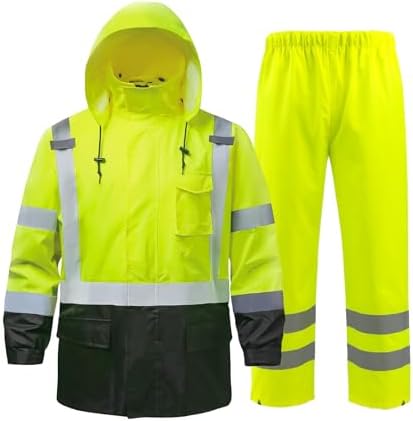NORTHSKY Hi Vis Rain Jacket and Pants, Class 3 High Visibility Reflective Waterproof Rain Suit, Safety Work Rain Gear with Hood for Men Women (Small-Medium)