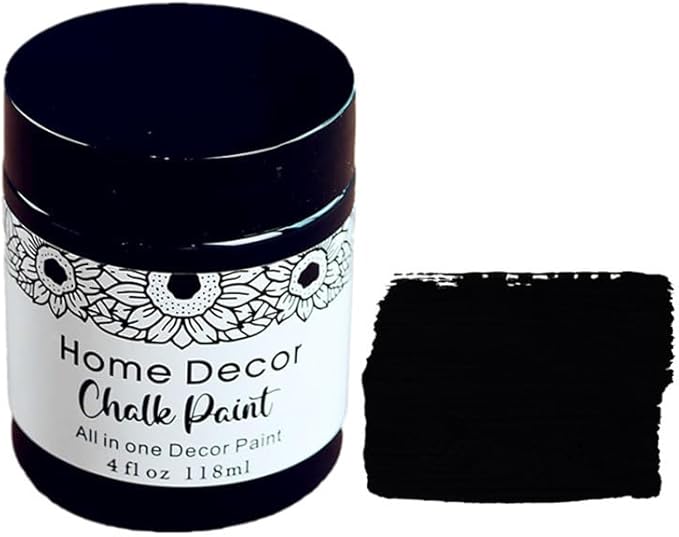 Non-Toxic Furniture Paint Vintage Chalk Paint for Wood/Metal/Glass, Indoor/Outdoor Use No Sanding & Primer Needed Matte Finish Cabinet Paint, Waterbased | Acrylic | Crafts for DIY Projects 4oz/118ml (Black)
