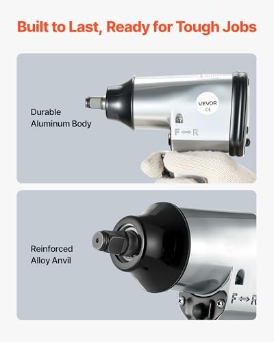 VEVOR 1/2" Air Impact Wrench & 3/8" Ratchet Wrench Combo, 19 Pieces Pro Air Tool and Accessories Kit - Includes 10PCS CR-V Steel Impact Socket Set & Carrying Case for Auto Repair, Home DIY Projects