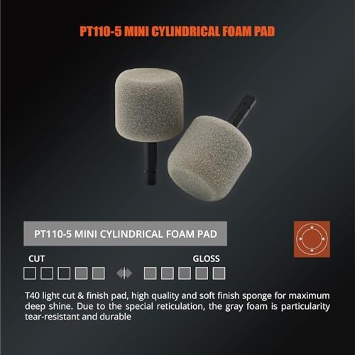 SPTA Gray Light Cut & Fnish Pad, 5Pcs Cylinder Flexible Shaft Mini Polishing Pad Set Perfectly Tailored for Small Area, Polishing Door Handle Recesses, Radiator Grilles, Rims, and Interiors -PT110-5
