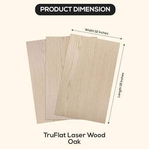 TruFlat Plywood Laser Wood Sheets, 12 x 19 x 1/8 in, Oak, Case of 24