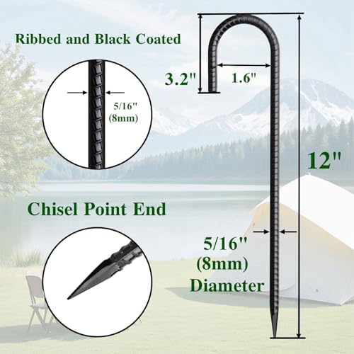 Rebar Stakes 12 Inch J Hook Ground Stakes Heavy Duty 30 Pack Chain Link Fence Stakes Galvanized Anchors Metal Tent Stakes for Wire Fencing Concrete Forming Trampolines Camping Canopies Shed Swing
