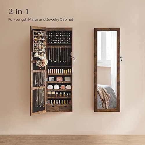 SONGMICS 6 LEDs Mirror Jewelry Cabinet, 47.2-Inch Tall, Lockable
