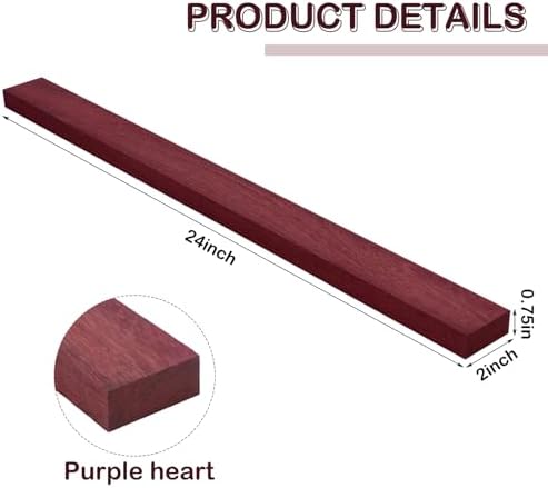 4 Pcs Purple Heart Wood Hardwood Lumber Board, 3/4" X 2" X 24"